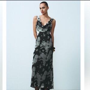 NWT Zara Black and Silver Velvet Dress